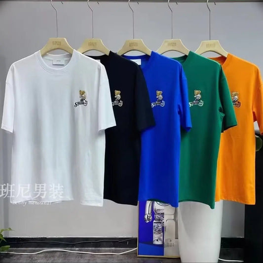 100% Cotton Men's Large T-Shirt Harajuku Cartoon Graphic Funny Bear T Shirts Men Clothing Short Sleeve Blouse Streetwear Top New - Baddielike