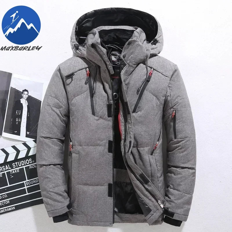 - 20 Degree Winter Parkas Men Down Jacket Male 90% White Duck Down Jacket Hooded Luxury Thick Warm Padded Snow Coat Oversized - Baddielike