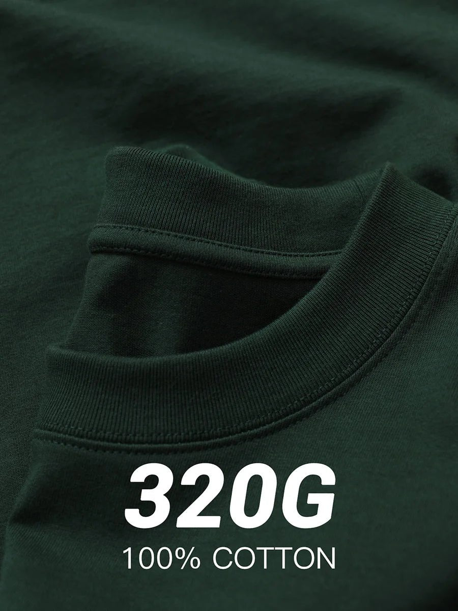 11.29oz 320Grams Heavy Cotton Weight Oversized Loose Men T-shirt Solid Color Drop Shoulder Short Sleeve High Quality - Baddielike