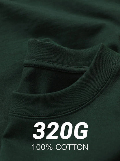 11.29oz 320Grams Heavy Cotton Weight Oversized Loose Men T-shirt Solid Color Drop Shoulder Short Sleeve High Quality - Baddielike