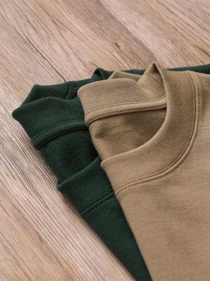 11.29oz 320Grams Heavy Cotton Weight Oversized Loose Men T-shirt Solid Color Drop Shoulder Short Sleeve High Quality - Baddielike