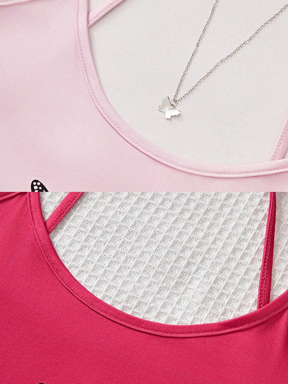 2 Set Women's new style pajama set Butterfly Halter top Pink shorts 4 piece casual loungewear - Baddielike