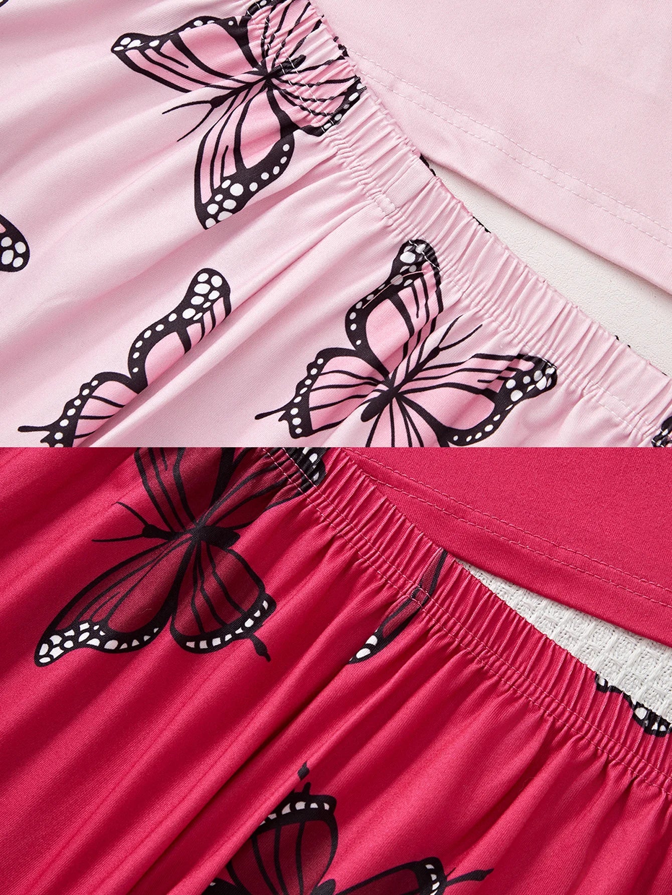 2 Set Women's new style pajama set Butterfly Halter top Pink shorts 4 piece casual loungewear - Baddielike