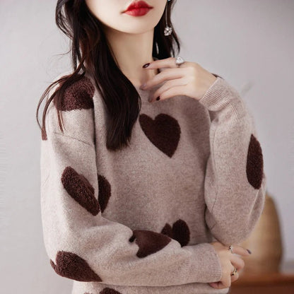 2026 Autumn and Winter New Women's Sweater 100% Wool Cashmere Sweater O - Neck Knitted Pullover Korean Fashion Soft Women's Top - Baddielike