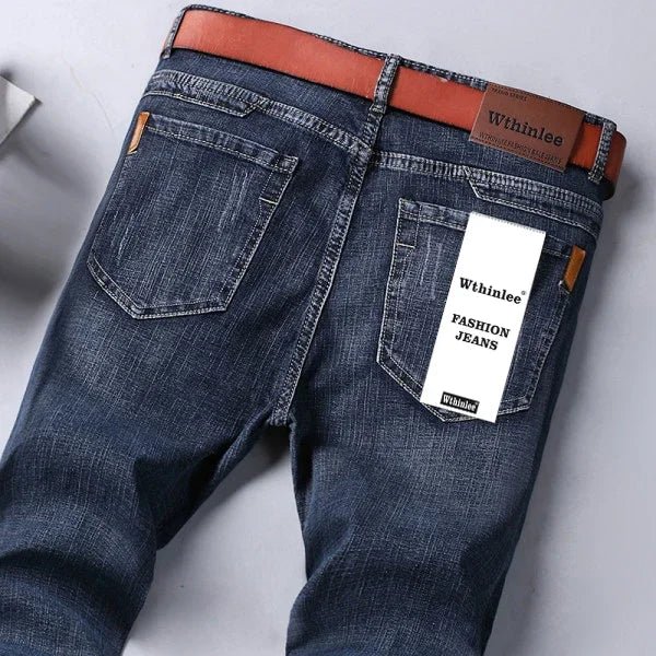 2026 Straight Regular Blue Stretch Denim Trousers Spring Autumn Men Classic Jeans Business Fashion Men's Smart Jeans - Baddielike