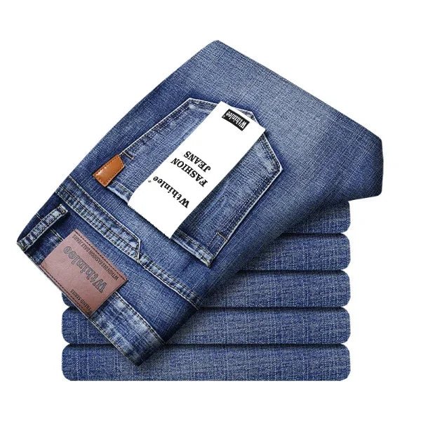 2026 Straight Regular Blue Stretch Denim Trousers Spring Autumn Men Classic Jeans Business Fashion Men's Smart Jeans - Baddielike