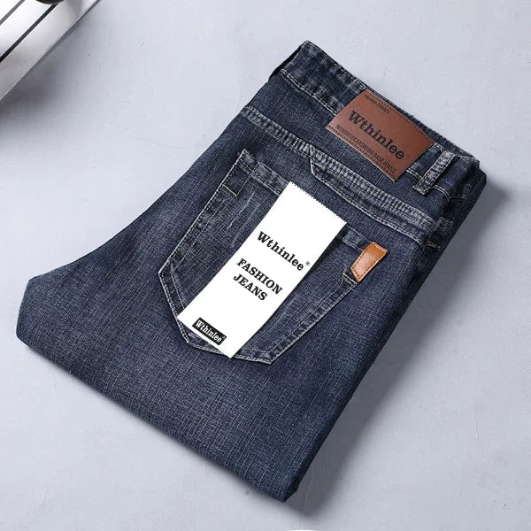 2026 Straight Regular Blue Stretch Denim Trousers Spring Autumn Men Classic Jeans Business Fashion Men's Smart Jeans - Baddielike