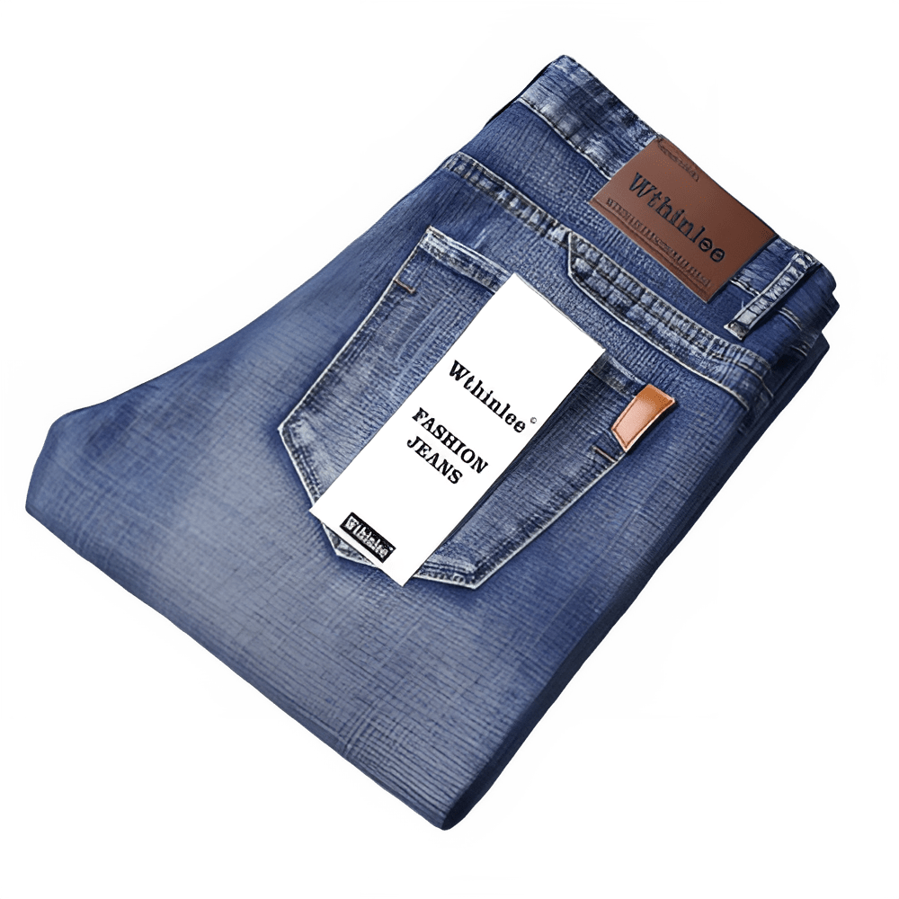 2026 Straight Regular Blue Stretch Denim Trousers Spring Autumn Men Classic Jeans Business Fashion Men's Smart Jeans - Baddielike